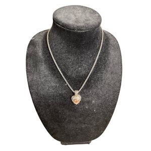 Womens Orange Triangle Heart Pendant Necklace  Silver Tone Chain NEW